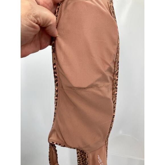 Aerie Ribbed One Shoulder Brown Pink Bikini Top Animal Print S/M Padded - Picture 10 of 10